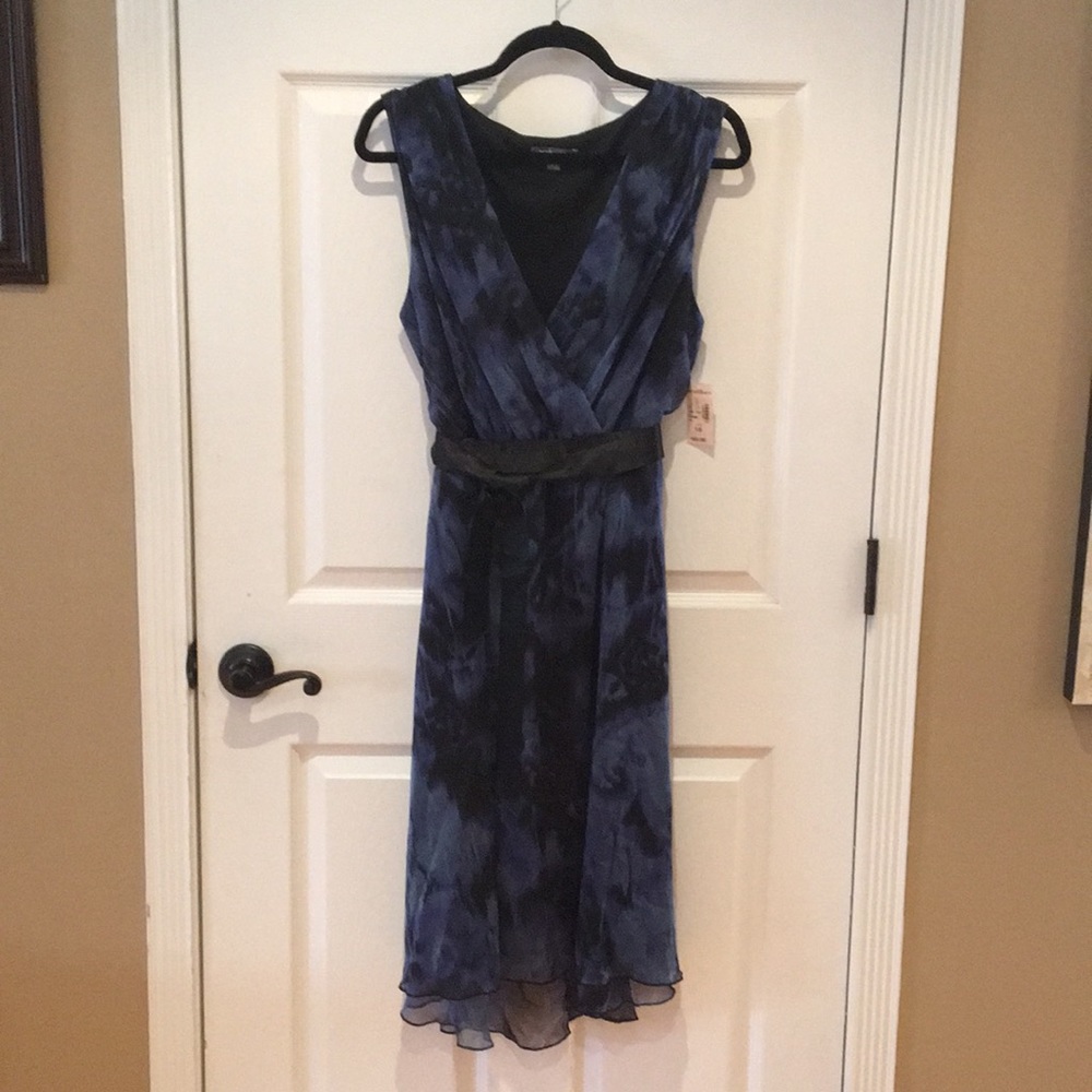 Blue and Black Flirty V-Neck Cocktail Dress